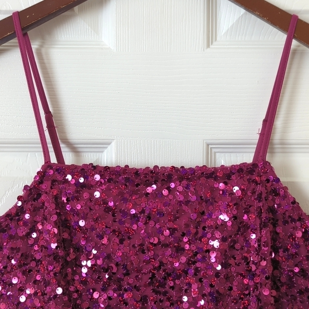 Wild Fable Sequined Sleeveless Lace Up Back Mini Party Dress Magenta Pink Medium - Picture 3 of 15